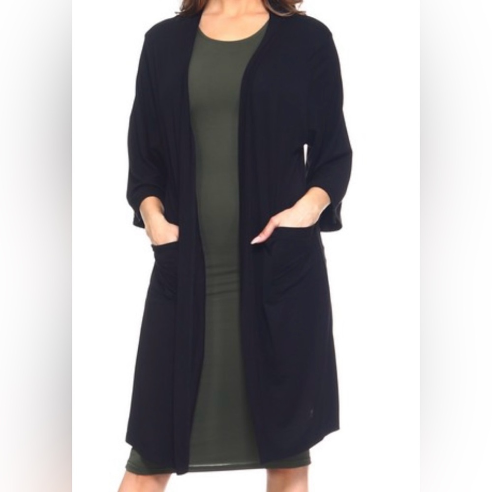 Yelete long open front Lightweight Cardigan duster Black Size Large